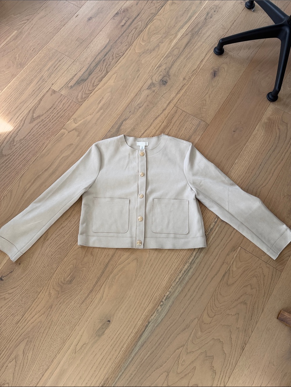 H&M Woman’s Medium - Cropped Cream Faux Leather Jacket with Gold Buttons